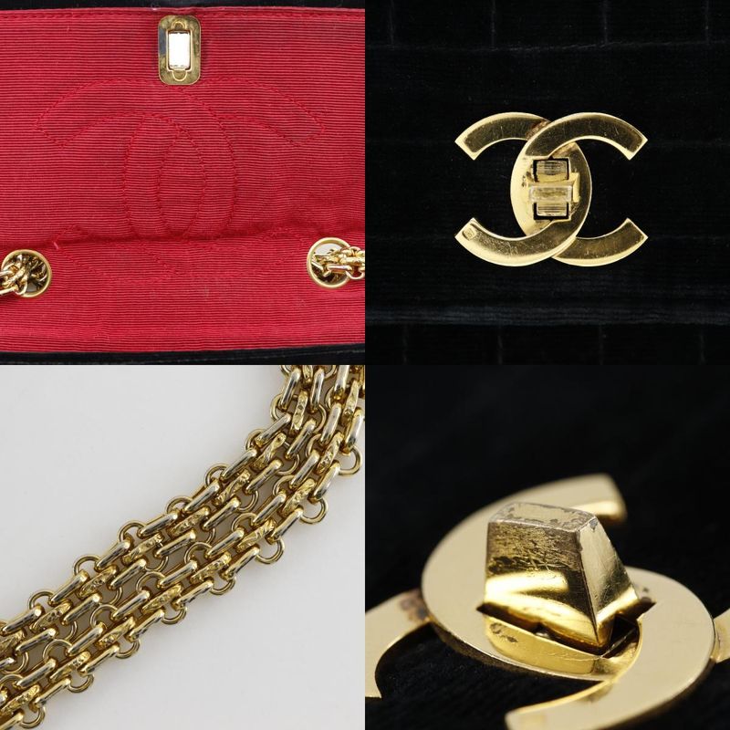 Chanel Chain Shoulder Mademoiselle Double Chain Velour Black Ladies Shoulder Bag