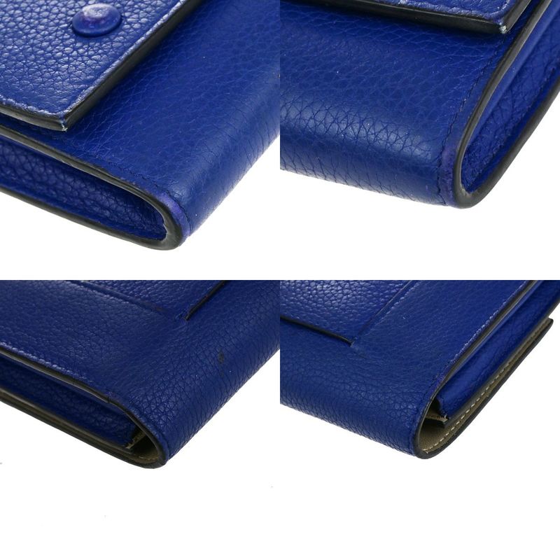Celine Long Wallet Fold Wallet Blue Leather 01bs074