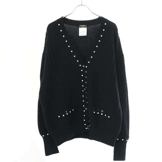Chanel Faux Pearl Cashmere Cotton Knit Cardigan Black 38