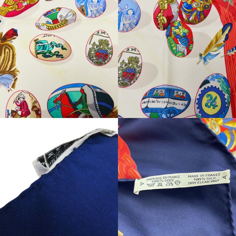 Hermes Scarf Carré 90 Couvee D'hermes Egg Silk Navy White Red Fashionable Women