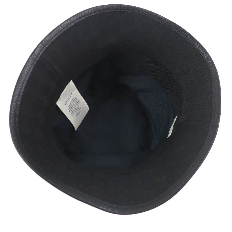 Gucci 576587 GG Canvas Leather Piping Fedora Hat Bucket Hat Black M/58cm