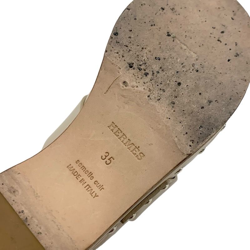 Hermes Karya Sandals Shoes Leather Wood Beige Studded Mules Sabot