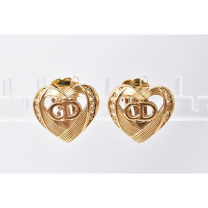 Christian Dior Earrings Vintage Heart Motif Rhinestone — view 3