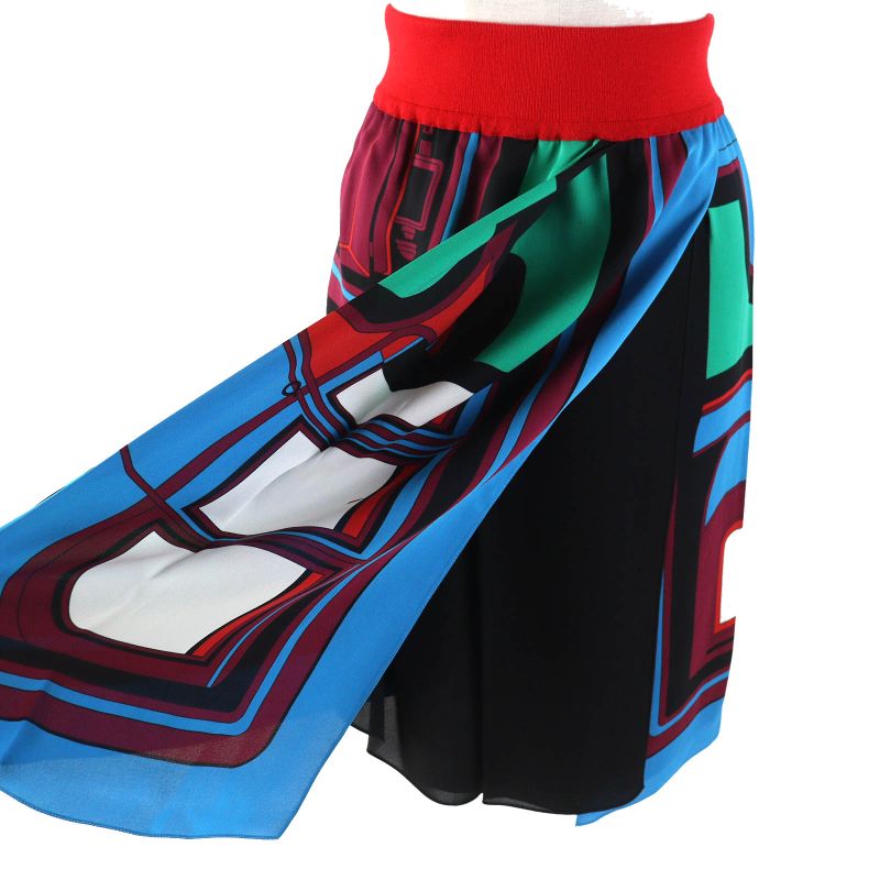 Hermes 522823do 100% Silk All-over Design Twill Laine Wrap Skirt Multicolor 38