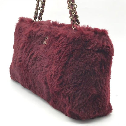 Chanel CC Logo Lapin Chain Shoulder Bag Wine Red Gold Vintage