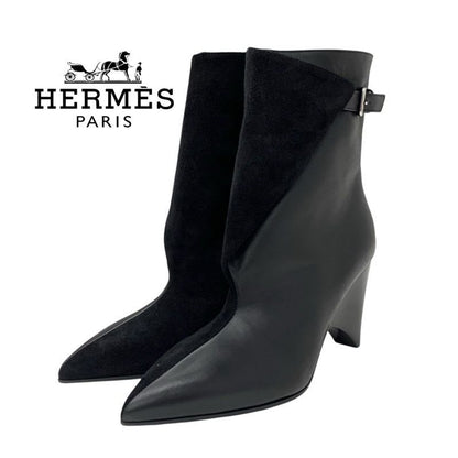 Hermes Hanae Boots Short Shoes Suede Leather Black
