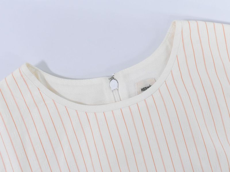 Authentic Hermes Striped Blouse Shirt Sleeveless Top 34 Cotton Ivory Orange