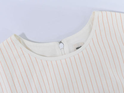 Authentic Hermes Striped Blouse Shirt Sleeveless Top 34 Cotton Ivory Orange