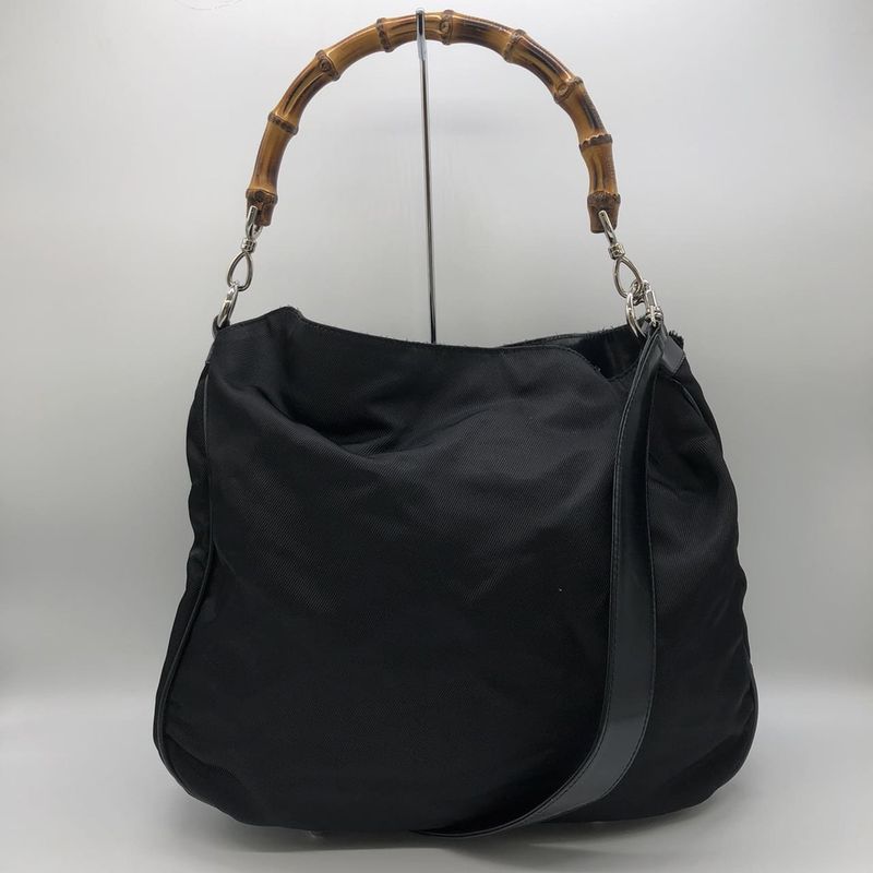 Gucci Handbag Shoulder Bag 2way Bamboo Nylon Black Ladies Men's Old Gucci