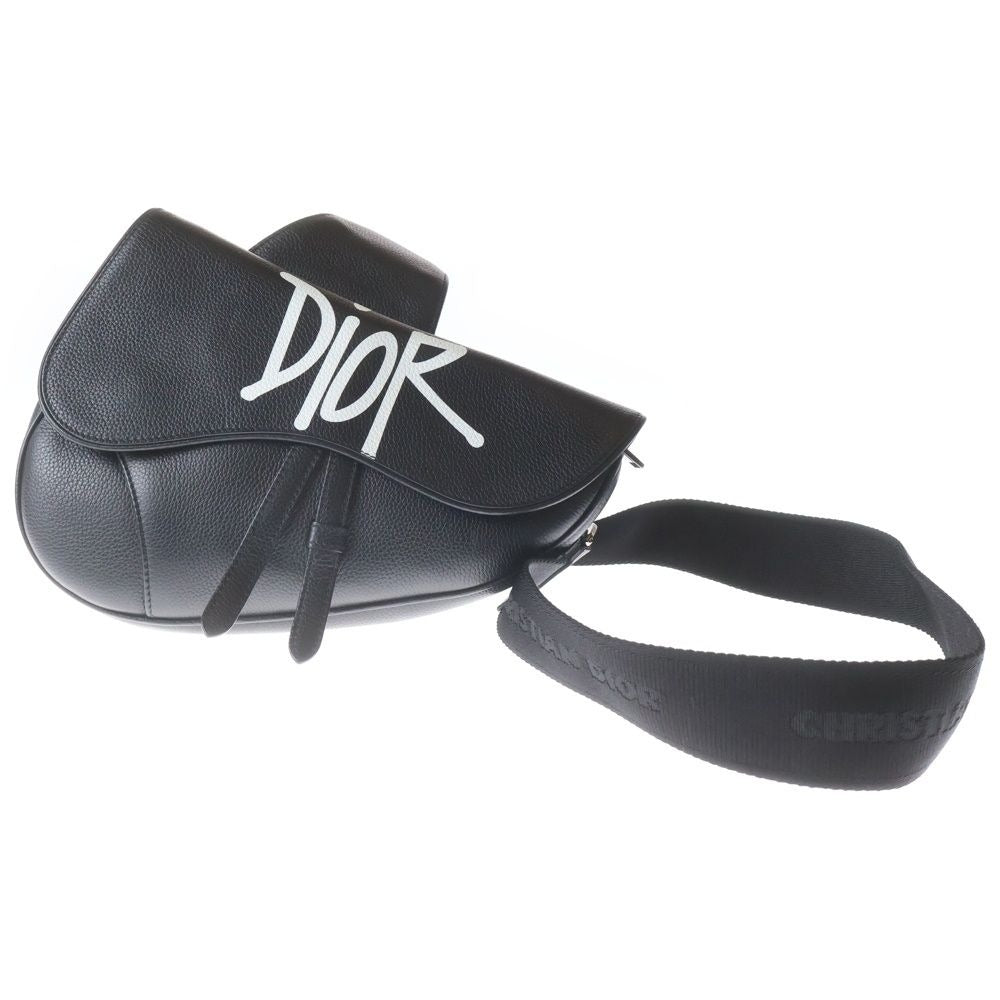 Dior Shawn Stussy Saddle Printed Leather Cross Bag Black