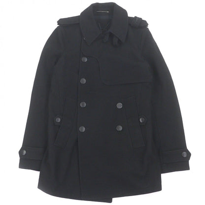 Saint Laurent Yves Wool Cassandra Logo Double Breasted Coat Black 44