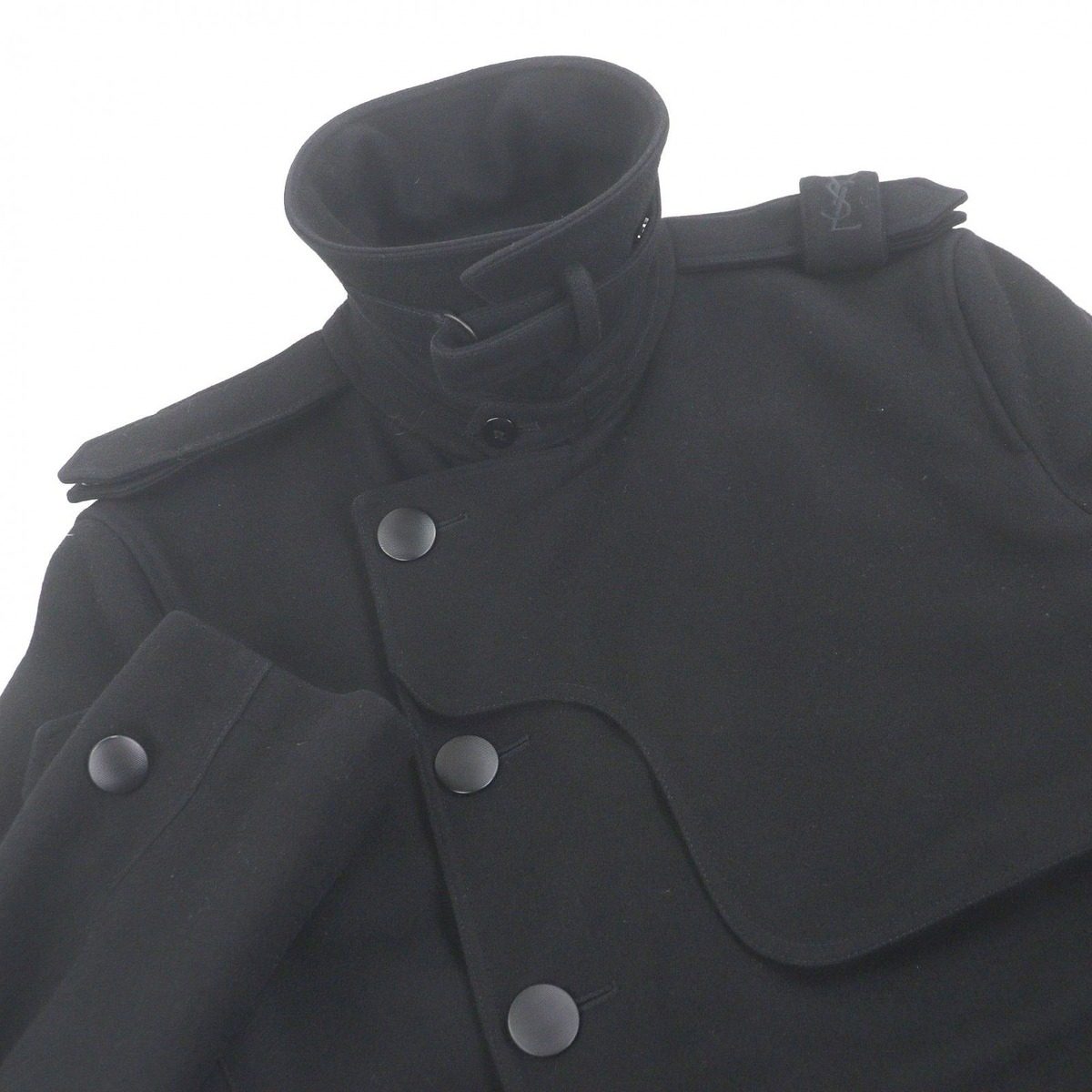 Saint Laurent Yves Wool Cassandra Logo Double Breasted Coat Black 44 — view 2