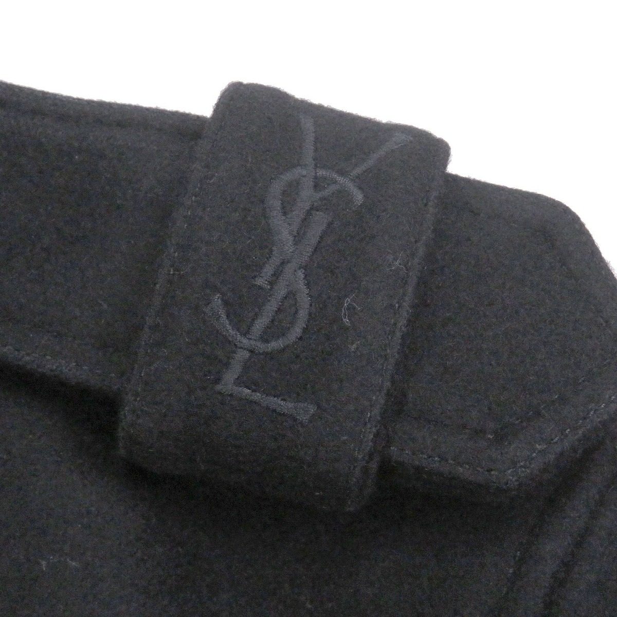 Saint Laurent Yves Wool Cassandra Logo Double Breasted Coat Black 44 — view 6