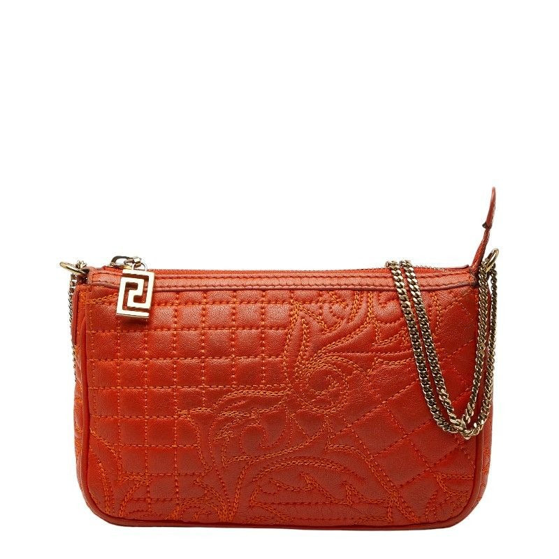 Versace Chain Shoulder Bag Orange Leather