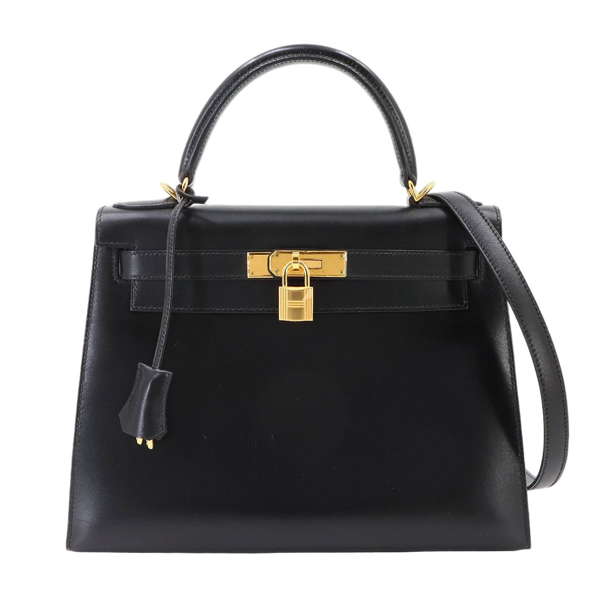 Hermes Kelly 28 Box Calf Black 2-Way Bag