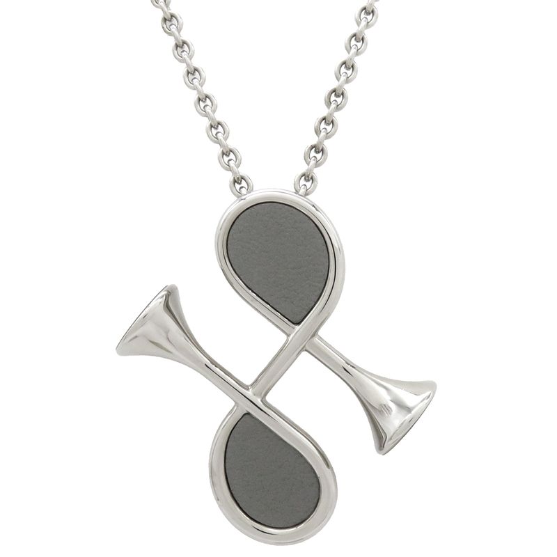 Hermes Necklace Col H Pendant Metal Lacquer Gray and Silver Hardware Horn Motif