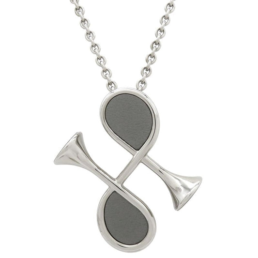 Hermes Necklace Col H Pendant Metal Lacquer Gray and Silver Hardware Horn Motif