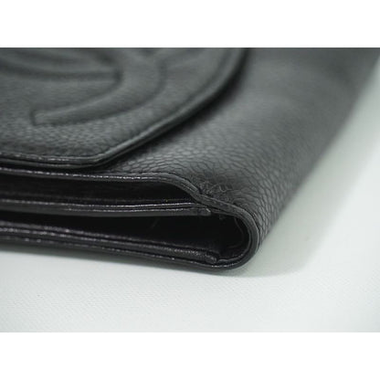 Chanel Coco Mark Fold Wallet Compact Caviar Leather Black — view 4