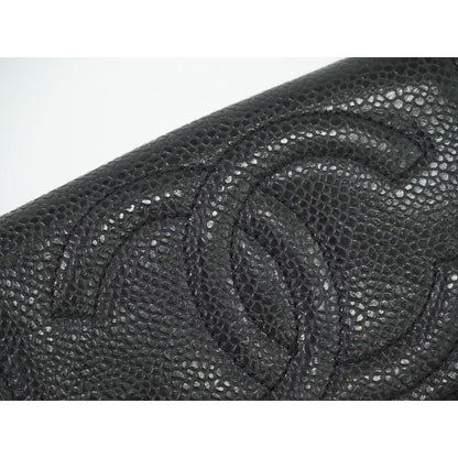 Chanel Coco Mark Fold Wallet Compact Caviar Leather Black — view 7