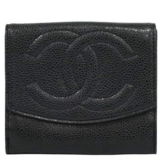Chanel Coco Mark Fold Wallet Compact Caviar Leather Black