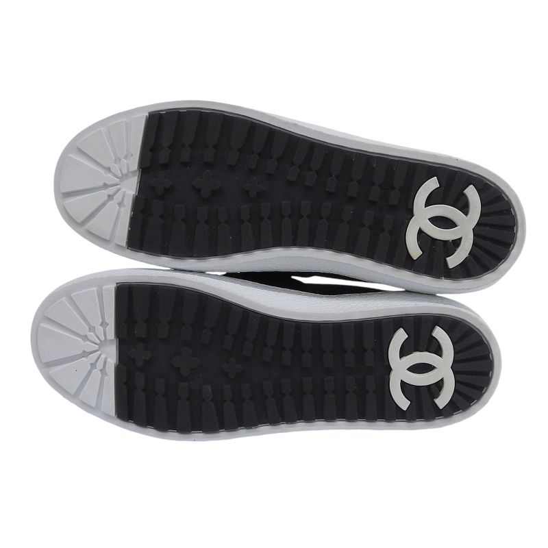 CHANEL G31713 Coco Mark Suede Leather Use Tweed Switch Slip-on Black 38 Made