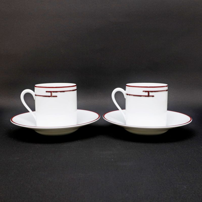 Hermes Rhythm Cup Saucer Set Of 2 White Cles Silver Pottery Accessories