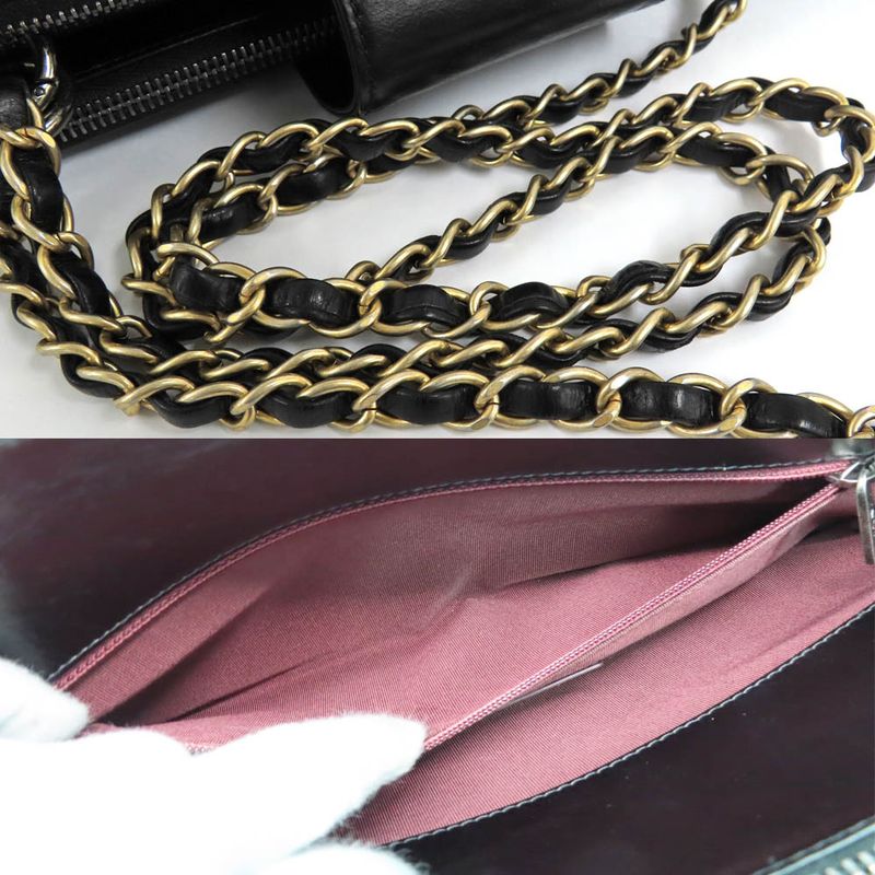 Chanel Matelasse Chain Shoulder Bag Bow-ring Black Antique Hardware No