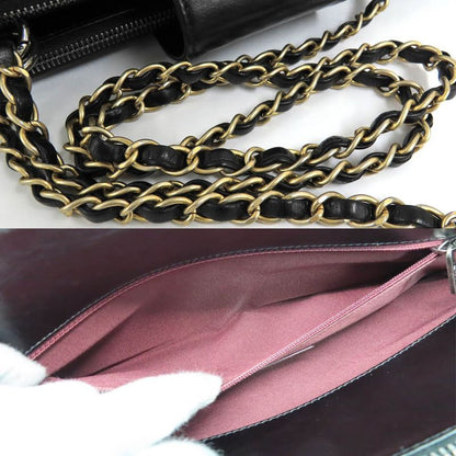 Chanel Matelasse Chain Shoulder Bag Bow-ring Black Antique Hardware No