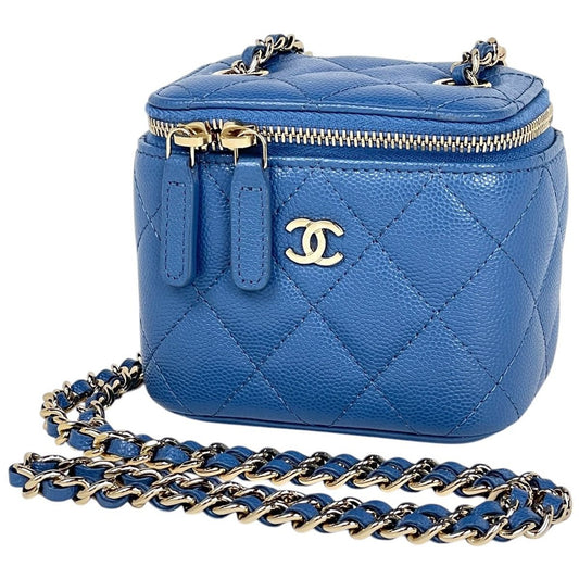 Chanel CC Logo Chain Shoulder Bag Quilted Vanity Caviar