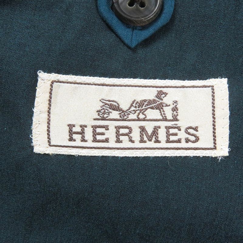 Hermes Cotton Single Ancon Jacket Tailored Jacket Bleather Green 48 Made In