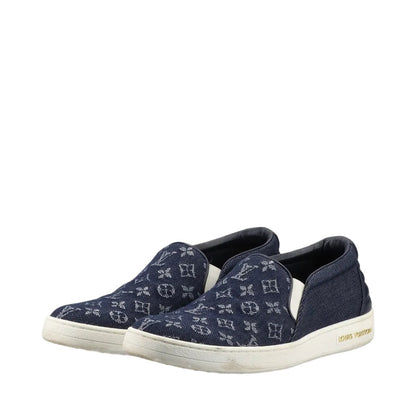 Louis Vuitton Monogram Denim Front Row Line Slip Ons 36.5 Shoes