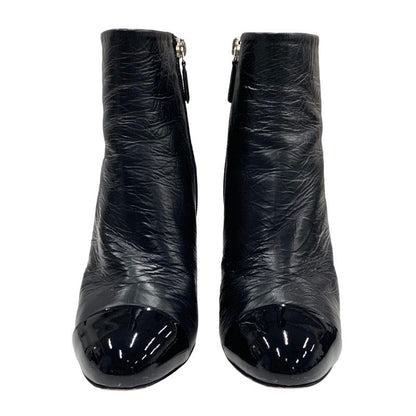 Chanel Boots Short Boots Shoes Leather Patent Black Silver Here Mark Chain