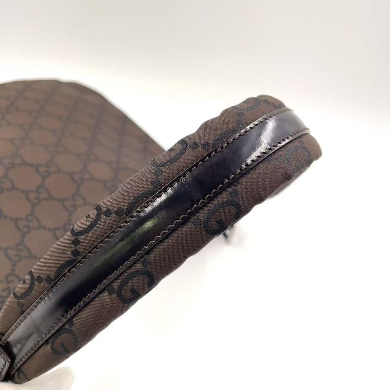 Gucci GG Canvas Leather X Canvas Gray Brown Shoulder Bag Silver 001 3166