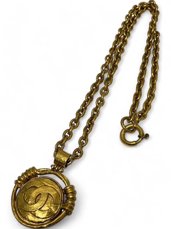 Chanel 11P Coco Mark Chain Necklace With Mirror Unisex Gold -