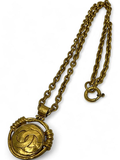 Chanel 11P Coco Mark Chain Necklace With Mirror Unisex Gold -