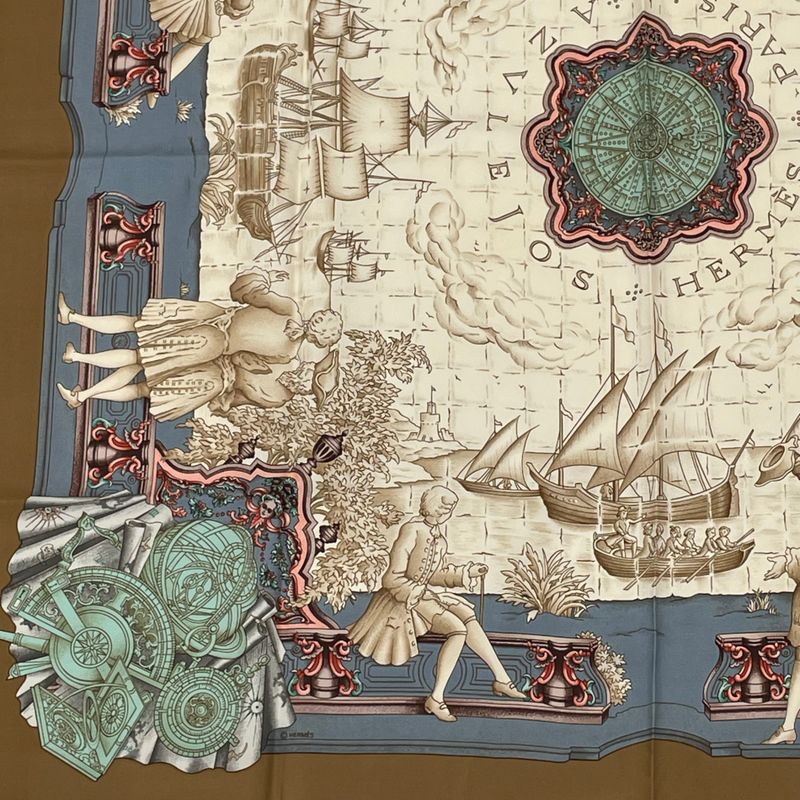 Hermes Carre 90 Azvlejos Noble Ship Scarf Silk Multicolor