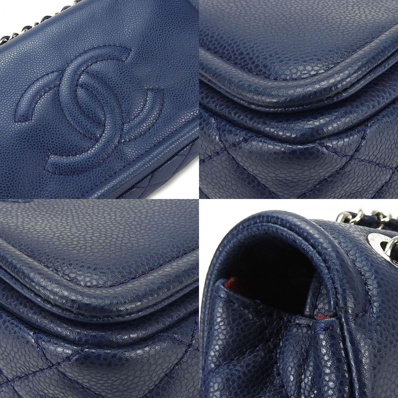 Chanel Shoulder Bag Matelasse Caviar Skin Navy Silver Hardware Decacoco W Chain