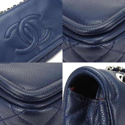 Chanel Shoulder Bag Matelasse Caviar Skin Navy Silver Hardware Decacoco W Chain