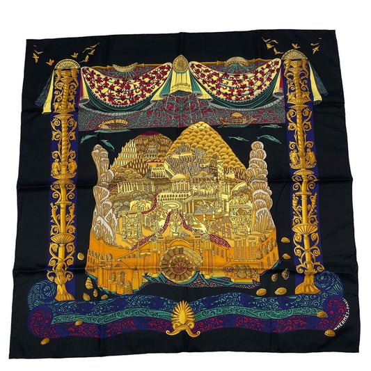Hermes Scarf Silk Carre 90 L Atlantide Atlantis Continent Black