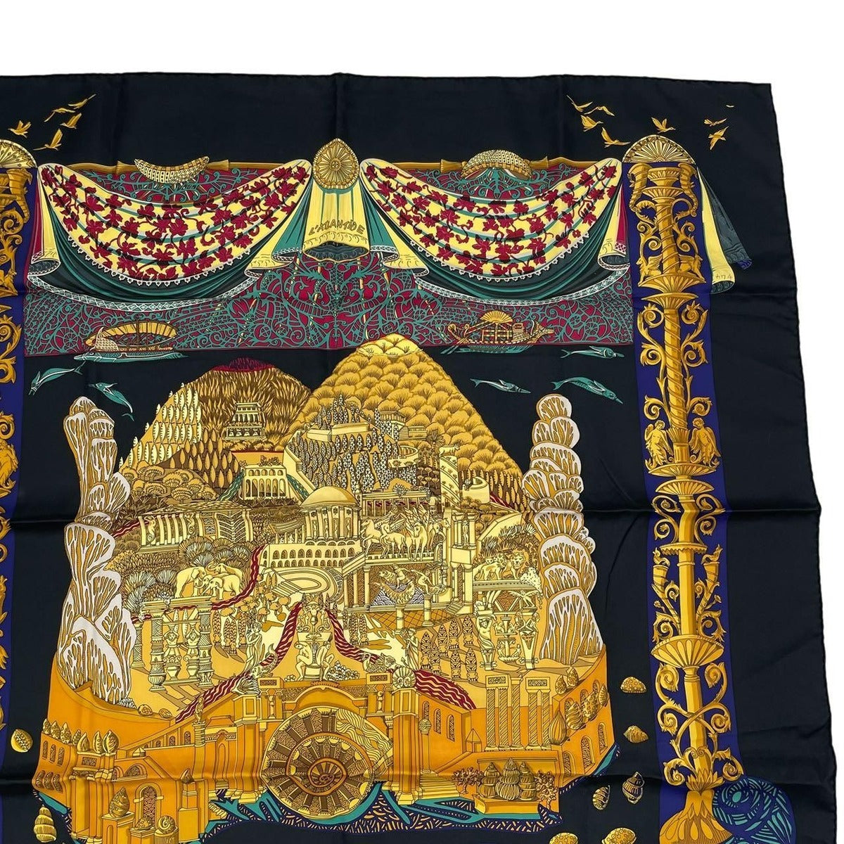 Hermes Scarf Silk Carre 90 L Atlantide Atlantis Continent Black — view 3