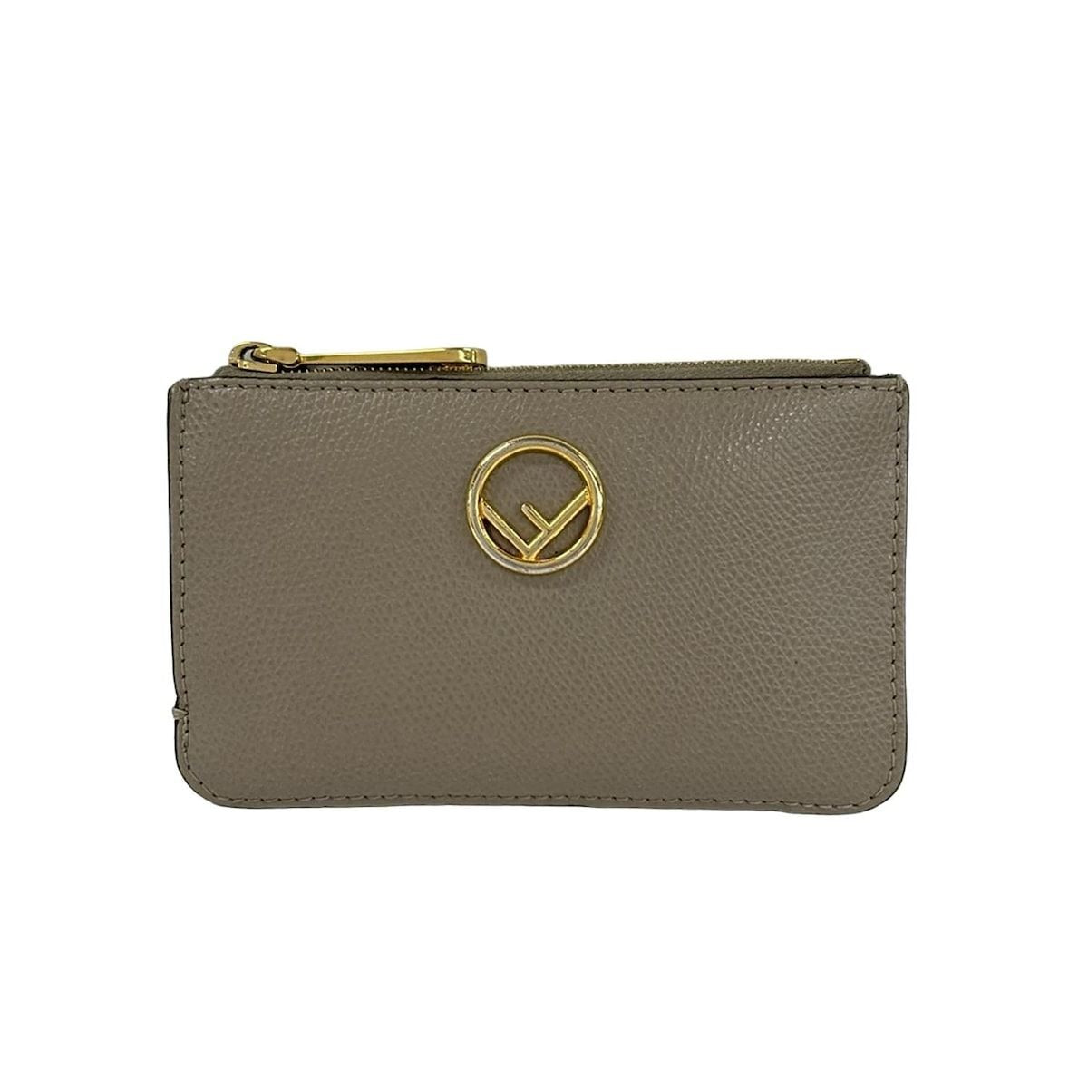 Fendi Card Case F's Beige with Key Ring Leather