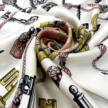 HERMES Silk Scarf Carre 90 Les Cles The Keys by Caty Latham Pink