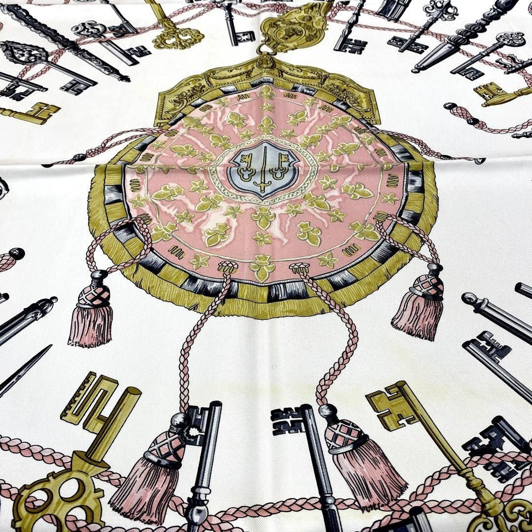 HERMES Silk Scarf Carre 90 Les Cles The Keys by Caty Latham Pink
