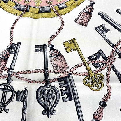 HERMES Silk Scarf Carre 90 Les Cles The Keys by Caty Latham Pink