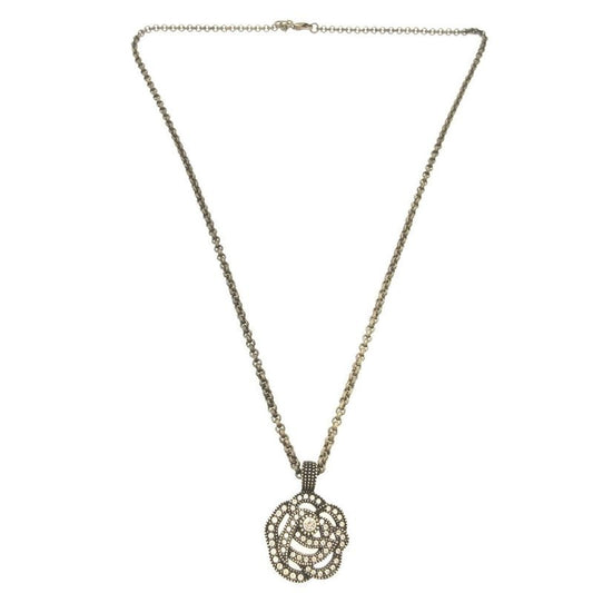 Christian Dior Rhinestone Metal Gunmetal Necklace 0084