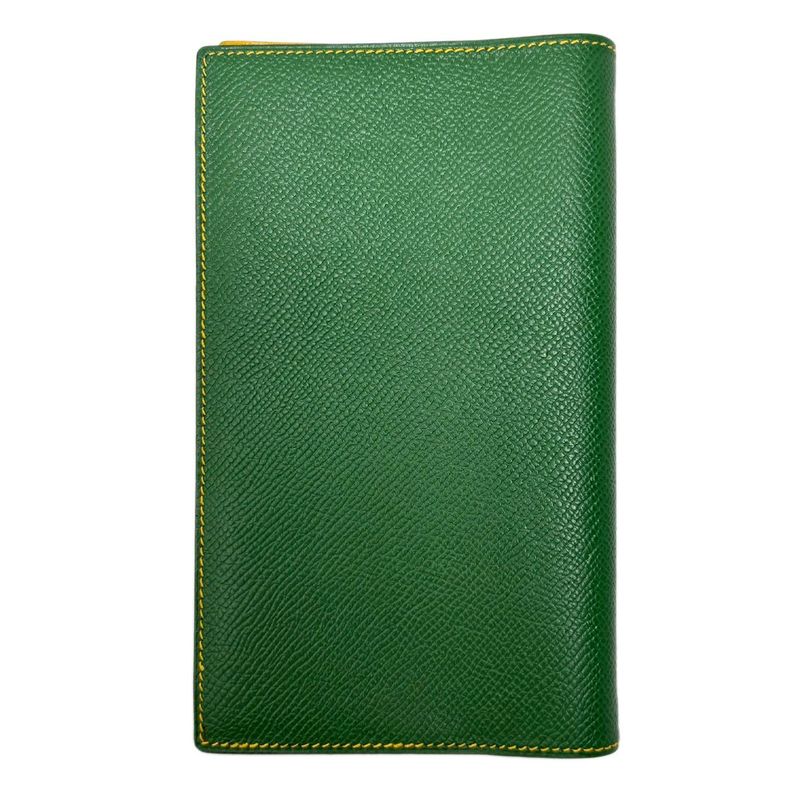 Hermes Notebook Cover Agenda Vision Calf Green Yellow with Initial