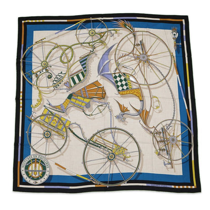 Hermes Shawl Carre 140 Geant Elaborate Carriage Voitures Black Blue-cobalt Natural