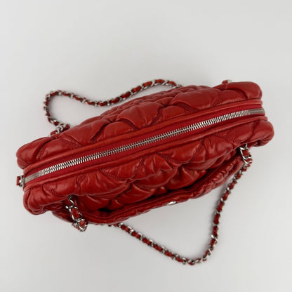Chanel CC Logo Bubble Quilt Chain Shoulder Bag Red Lambskin Vintage — view 12