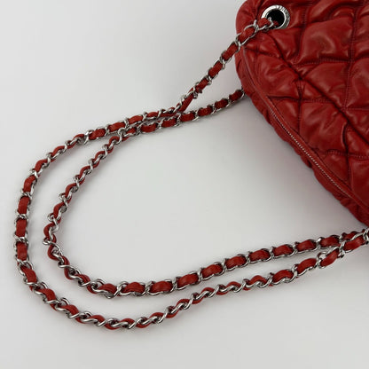 Chanel CC Logo Bubble Quilt Chain Shoulder Bag Red Lambskin Vintage — view 14