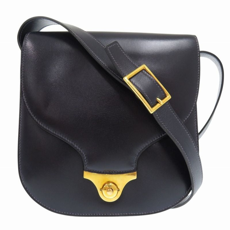 Hermes Vintage Box Calf Black Shoulder Bag 0816